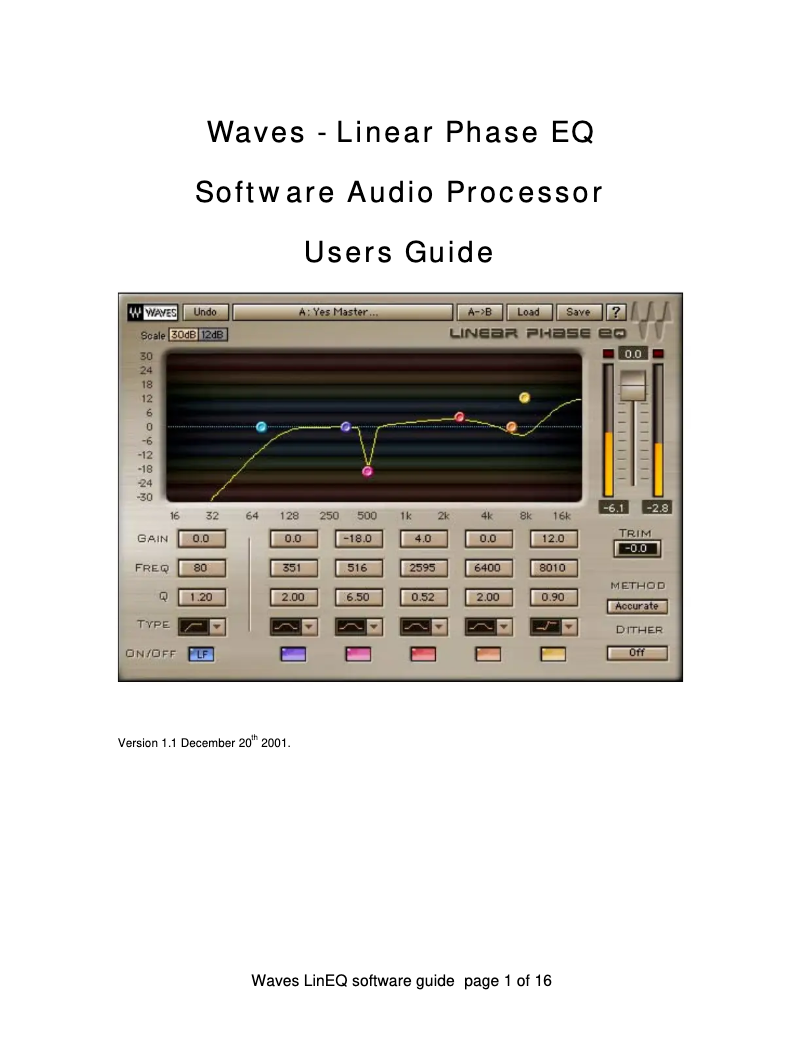 Page 1 de la notice Manuel utilisateur Waves Linear Phase EQ