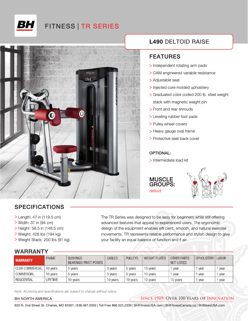 Page 1 de la notice Fiche technique BH Fitness L490