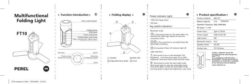 Page n°1 - Manuel utilisateur Perel FT10