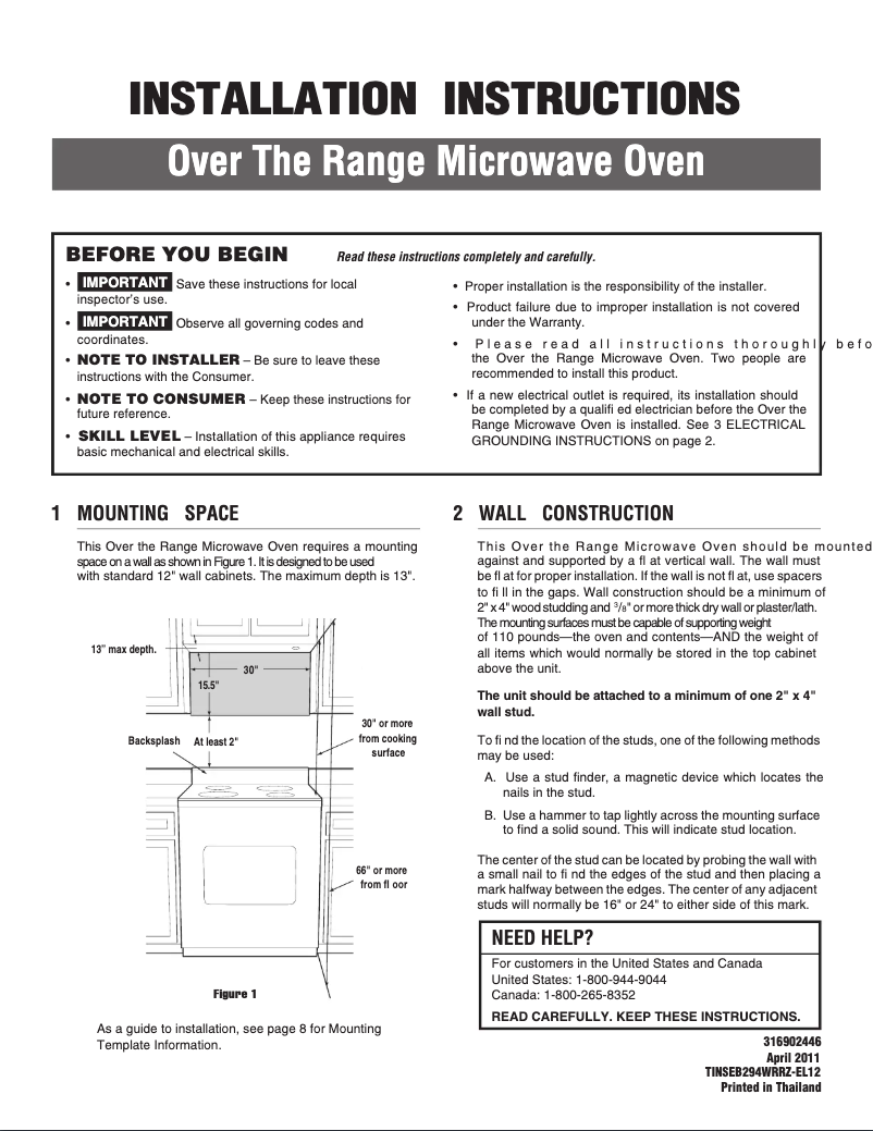 Page n°1 - Guide d'installation Electrolux EI30SM55JS