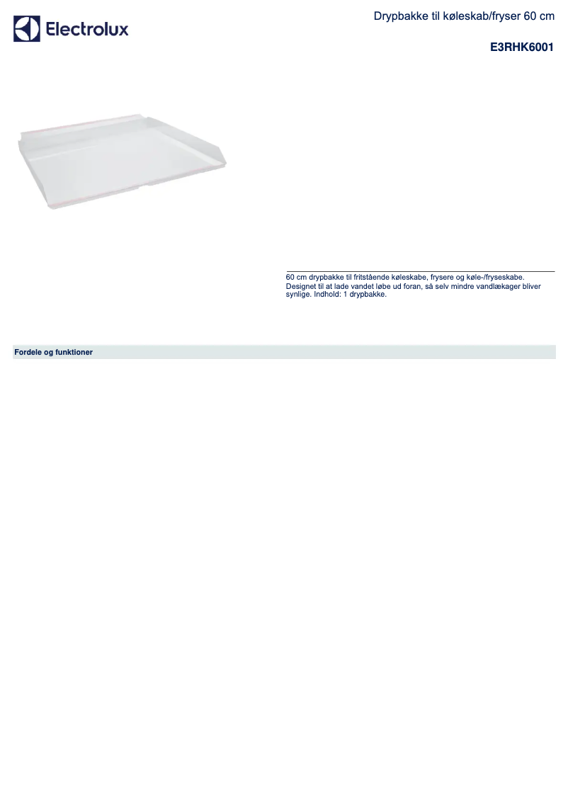 Page 1 de la notice Manuel utilisateur Electrolux E3RHK6001