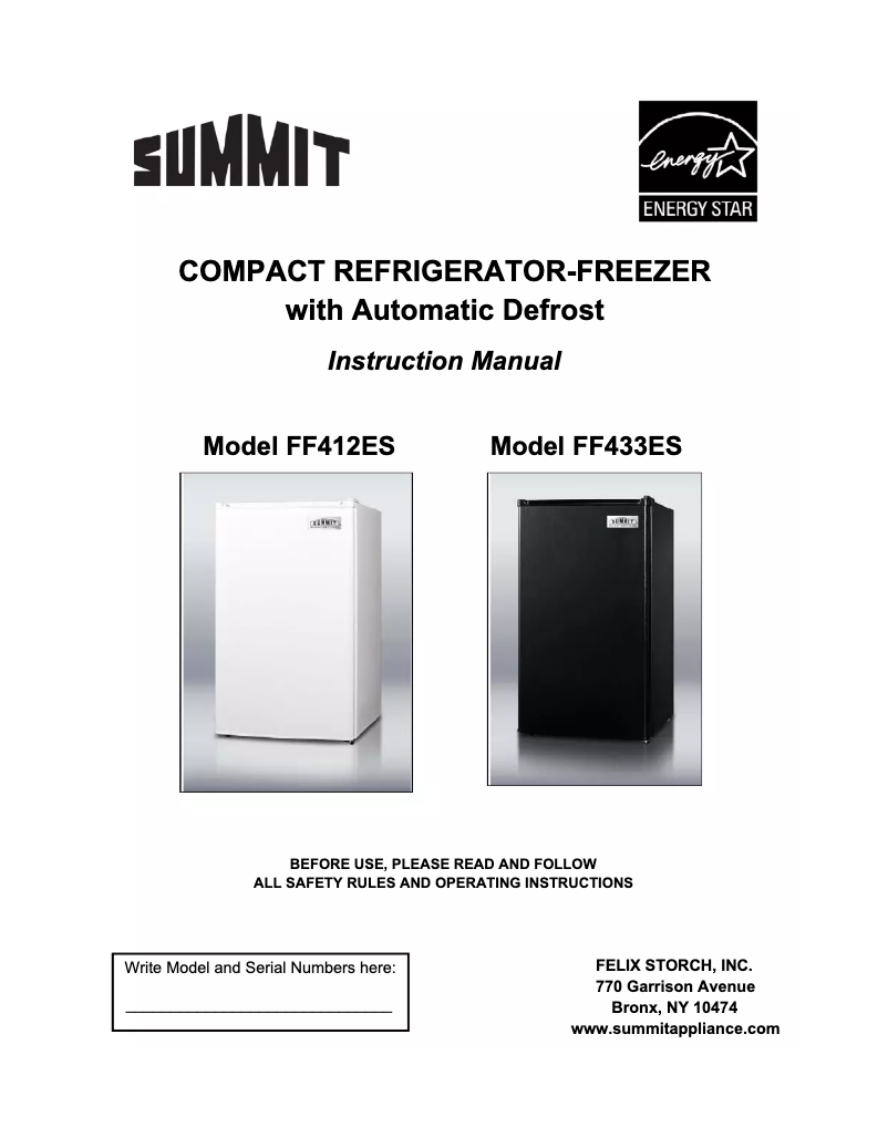 Page 1 de la notice Guide d'installation Summit FF412ESADA