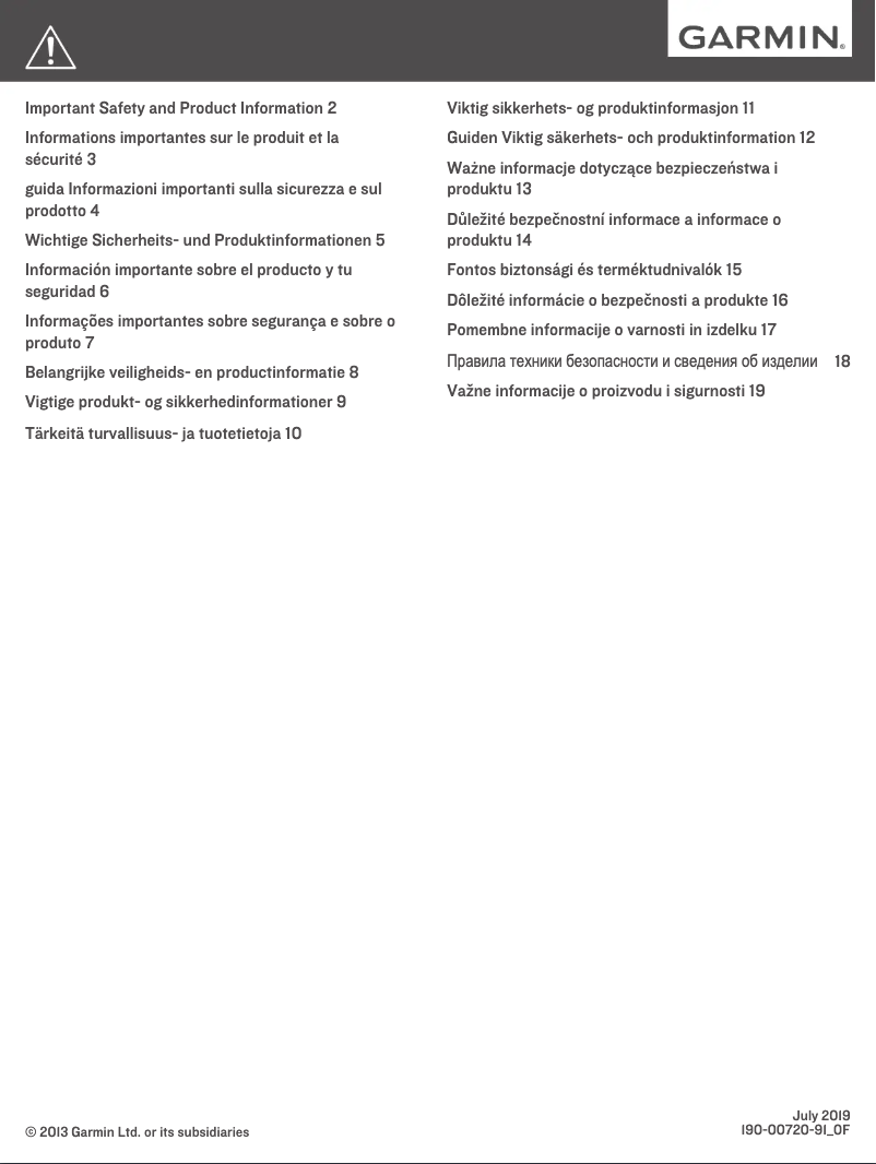 Page n°1 - Instructions de sécurité Garmin Varia