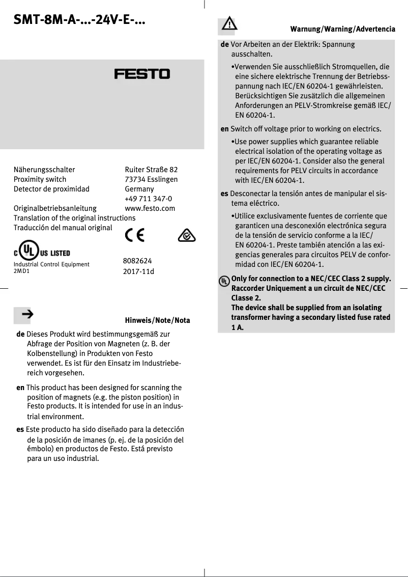 Page 1 de la notice Manuel utilisateur Festo SMT-8M-A