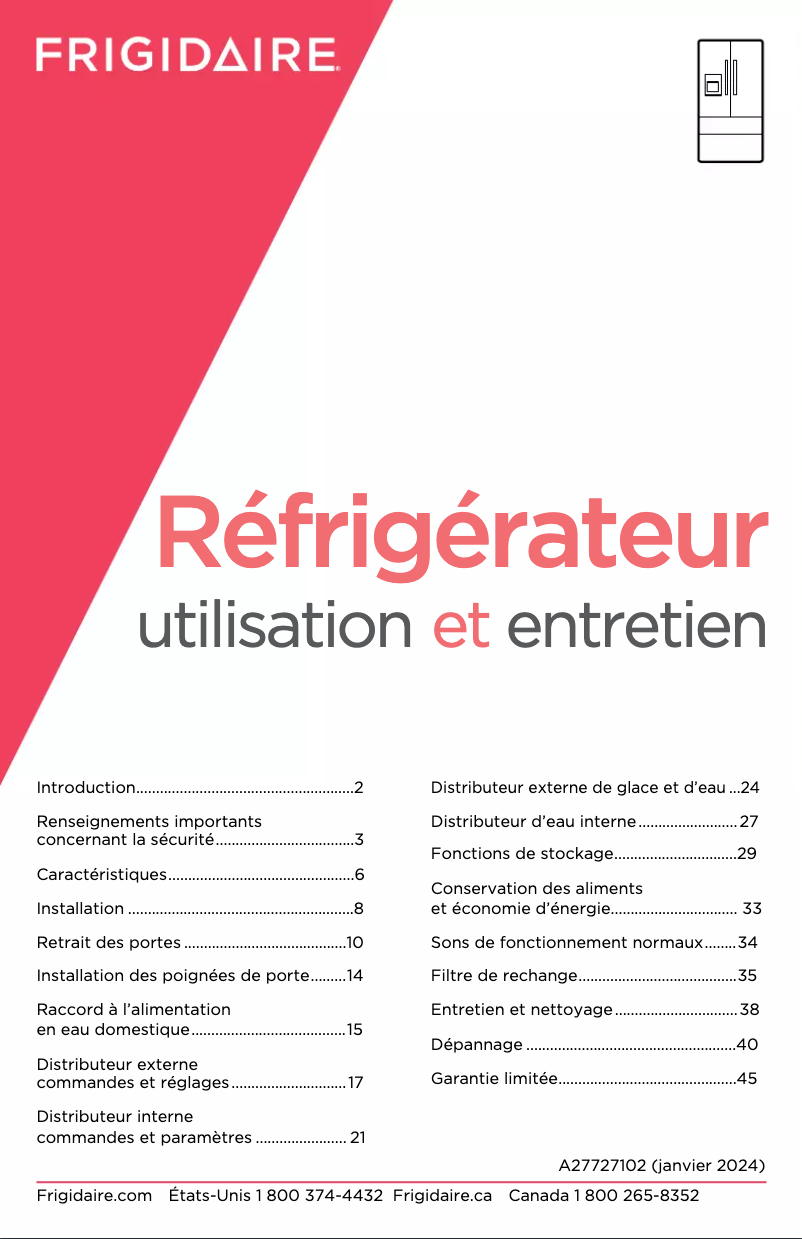 Page n°1 - Manuel utilisateur Frigidaire GRMC2273CD