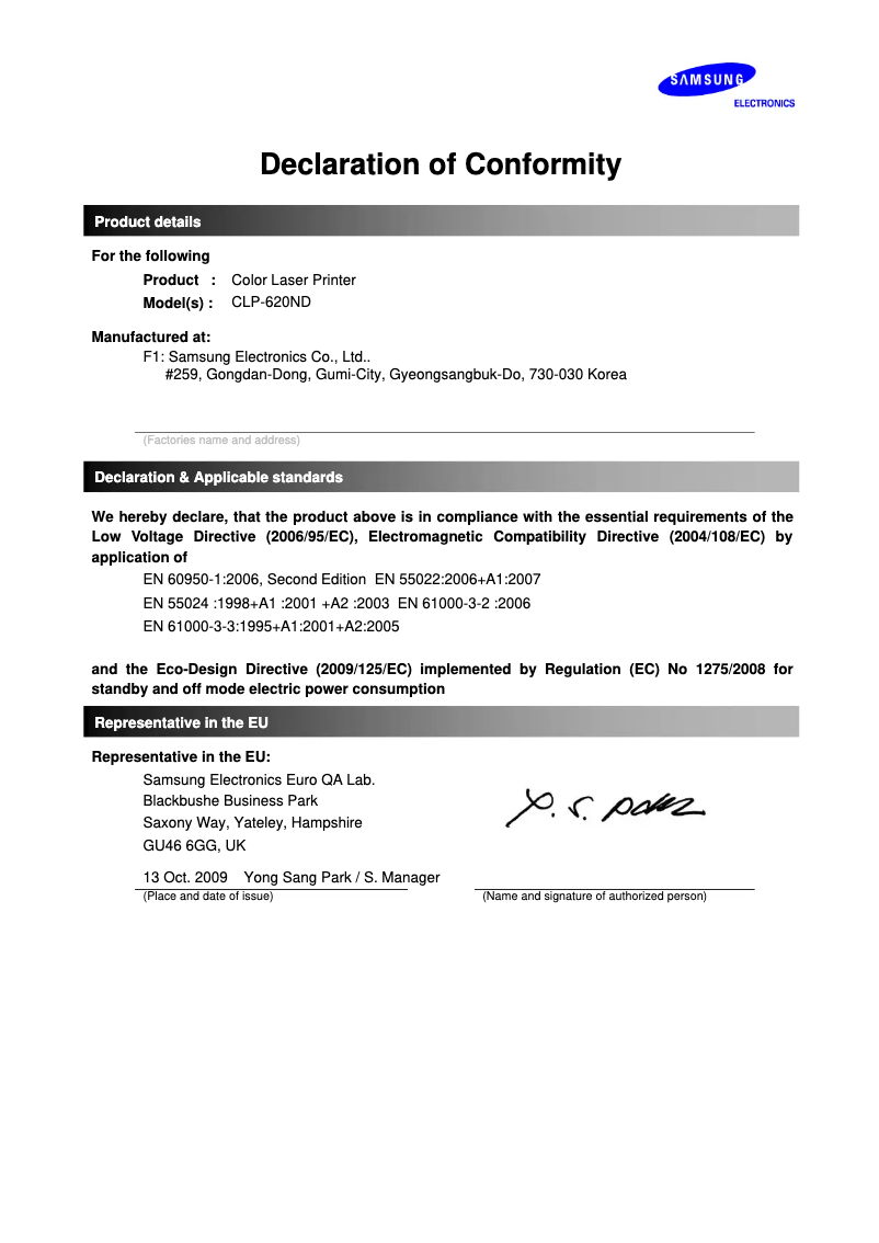 Page 1 de la notice Manuel utilisateur Samsung CLP-620ND