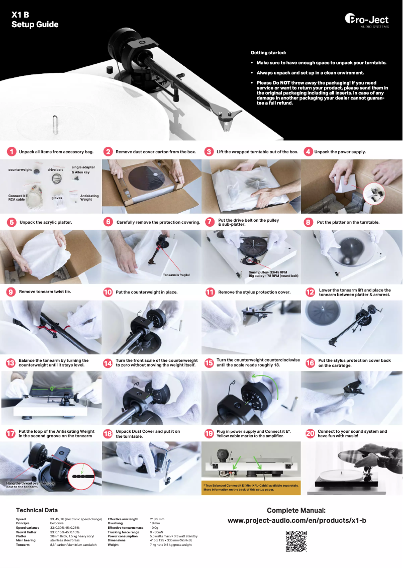 Page 1 de la notice Manuel utilisateur Pro-Ject X1