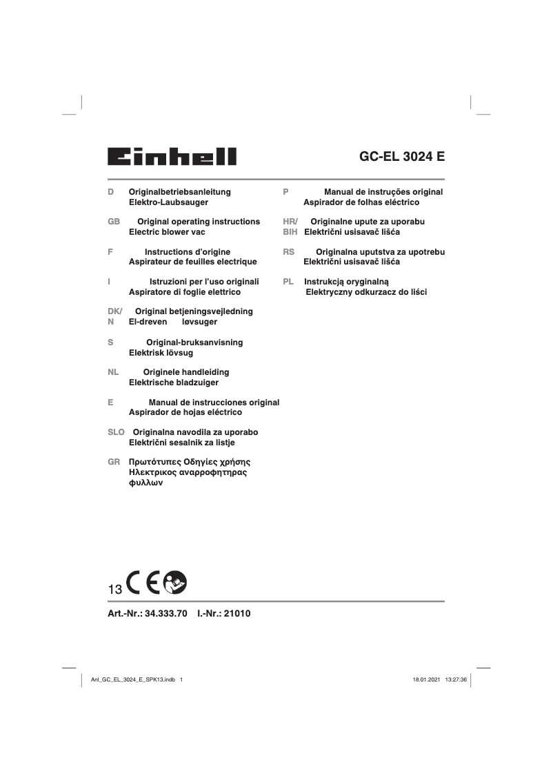 Image de la première page du manuel de l'appareil GC-EL 3024 E