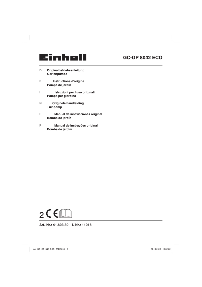 Page n°1 - Manuel utilisateur Einhell GC-GP 8042 ECO