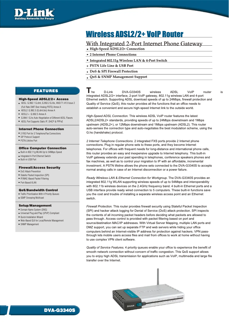 Page 1 de la notice Fiche technique D-Link DVA-G3340S