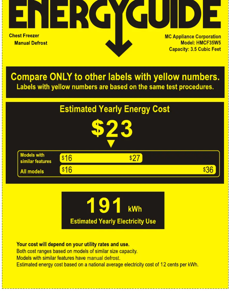 Página 1 del manual Etiqueta energética Magic Chef HMCF35W5