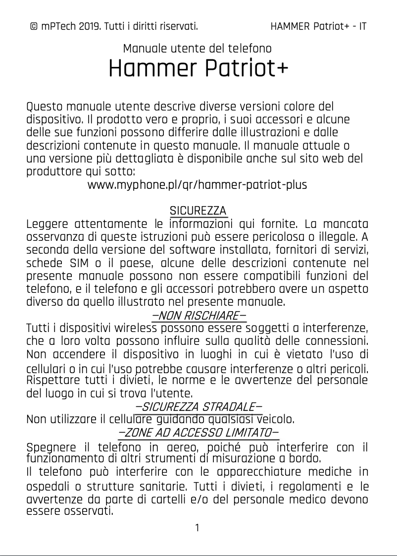 Page 1 de la notice Manuel utilisateur Hammer Patriot+