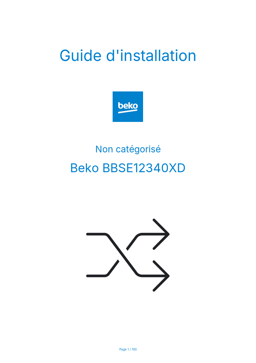 Page n°1 - Guide d'installation Beko BBSE12340XD
