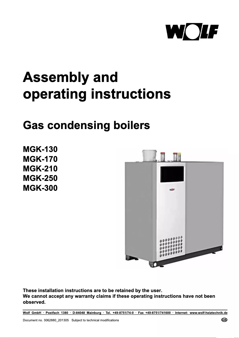 Page n°1 - Manuel utilisateur Wolf MGK-250