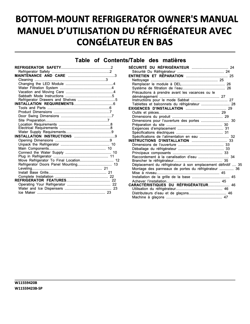 Page n°1 - Manuel utilisateur JennAir JBBFR30NMX