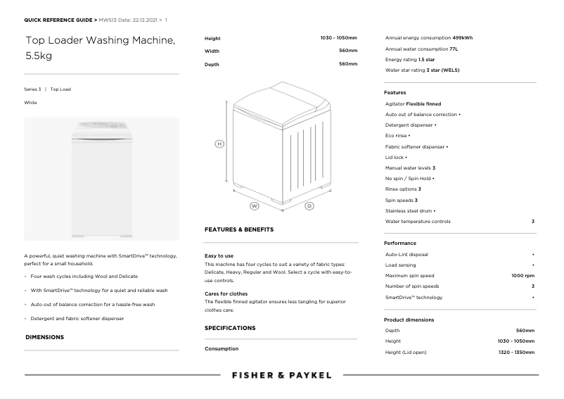 Image de la première page du manuel de l'appareil MW513 QuickSmart