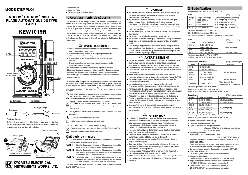Page 1 de la notice Manuel utilisateur Kyoritsu KEW1019R
