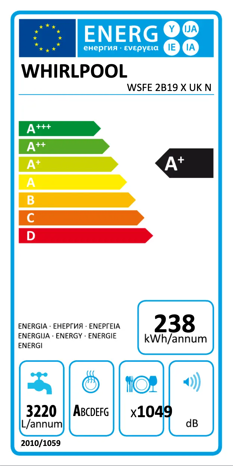 Page n°1 - Label énergétique Whirlpool WSFE 2B19 X UK
