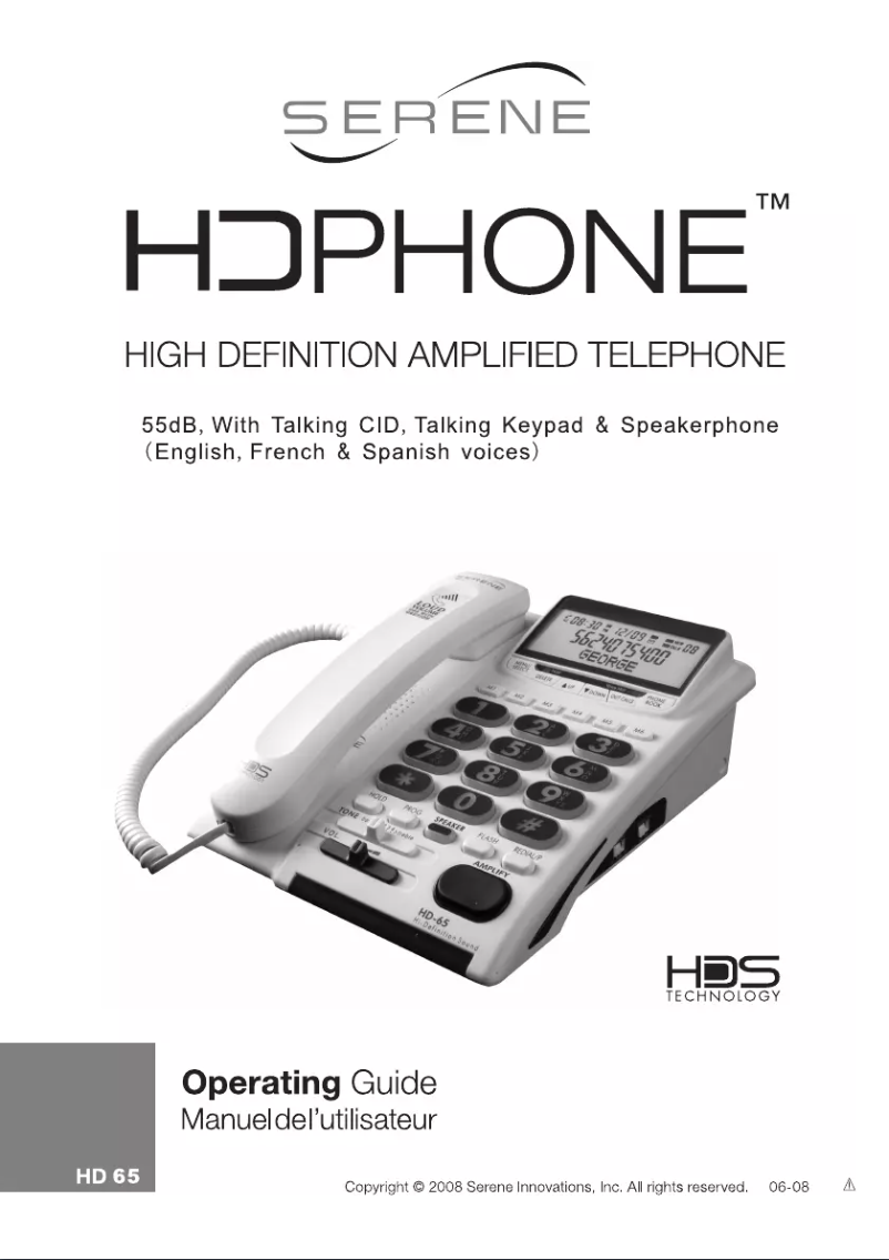 Page 1 of the manual User Manual Serene Innovations HD 65