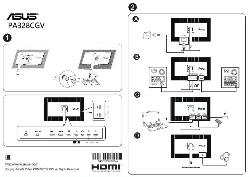 Page 1 de la notice Guide de démarrage rapide Asus ProArt PA328CGV