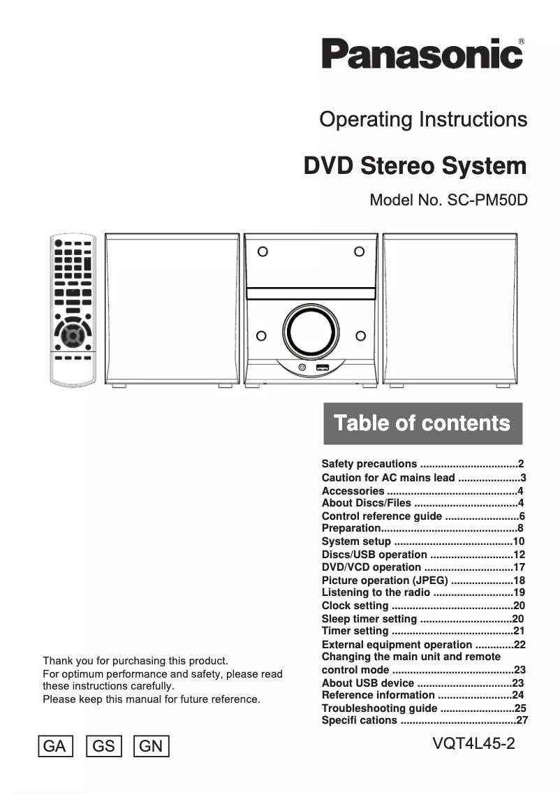 Image de la première page du manuel de l'appareil SC-PM50D