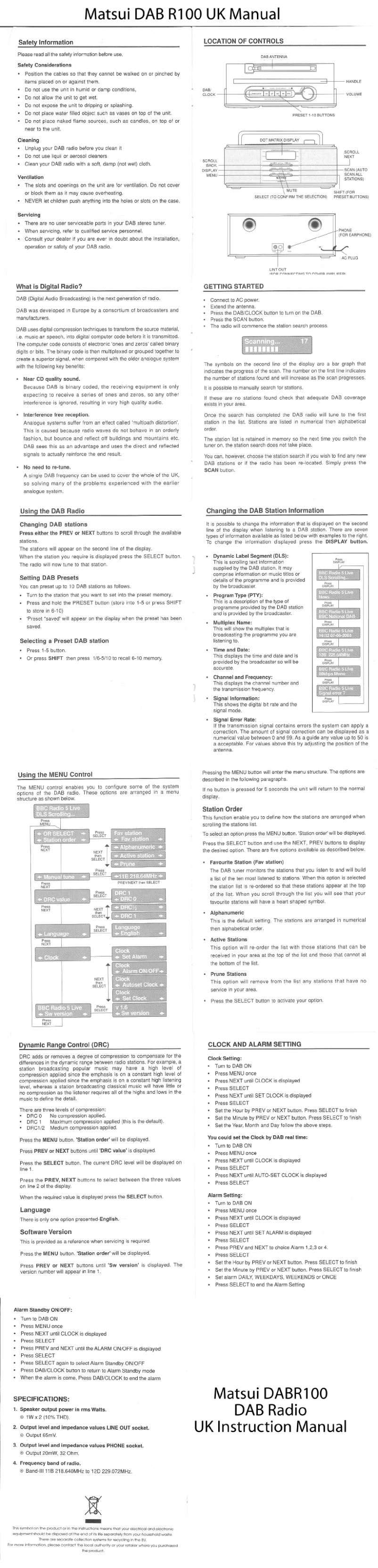 Page n°1 - Manuel utilisateur Matsui DAB R100 UK