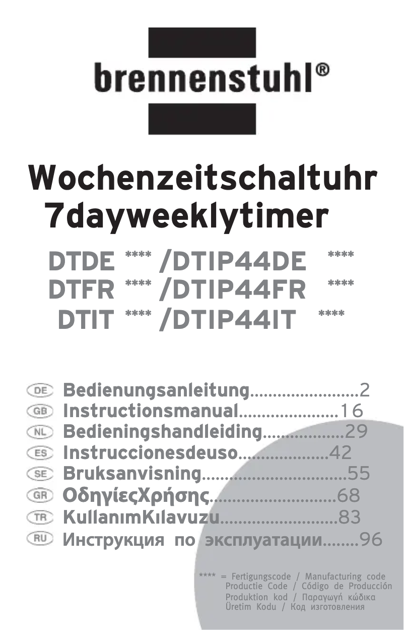 Page 1 de la notice Manuel utilisateur Brennenstuhl Primera-Line Digital Weekly Timer DT IP44