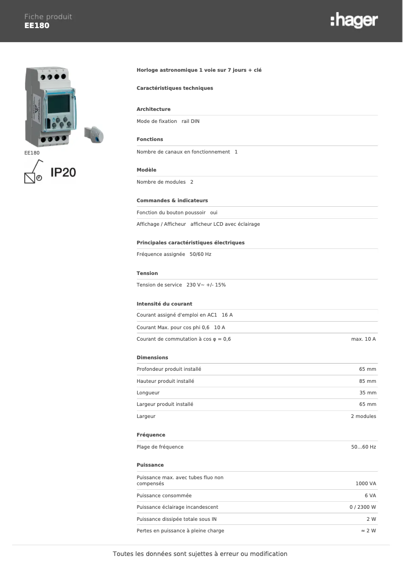 Image de la première page du manuel de l'appareil EE180