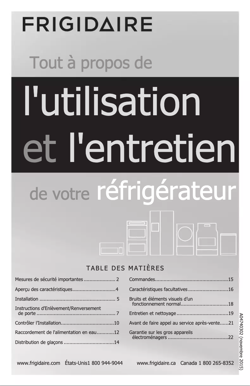Page n°1 - Manuel utilisateur Frigidaire FFTR1821TS