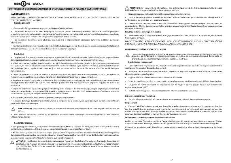 Image de la première page du manuel de l'appareil HOTG 4 B