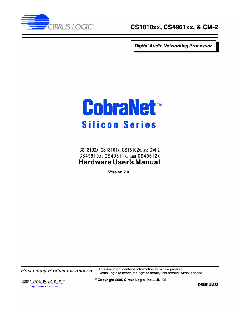 Page 1 de la notice Manuel utilisateur MediaMatrix CobraNet CM-1