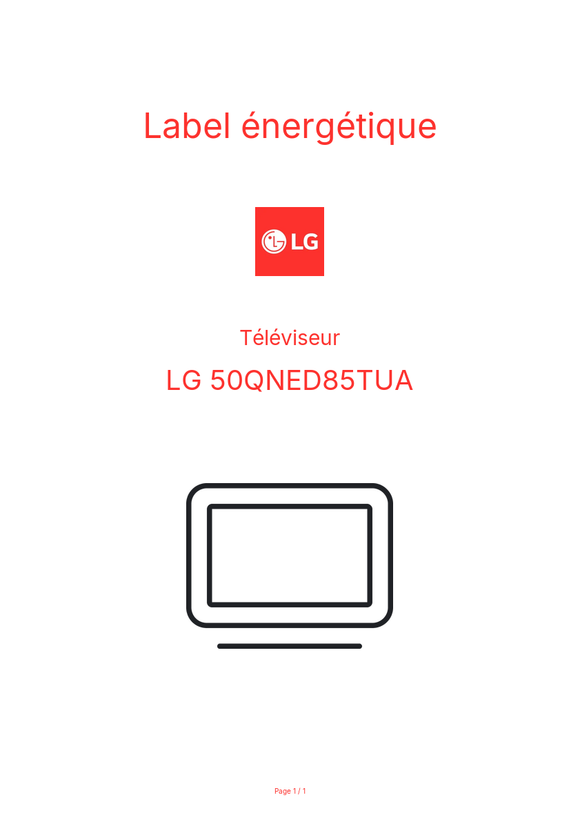 Page n°1 - Label énergétique LG 50QNED85TUA