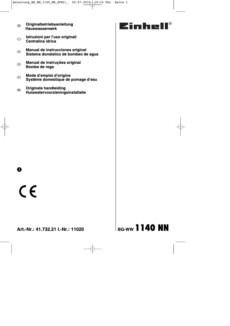 Página 1 del manual Manual de instrucciones Einhell BG-WW 1140 NN