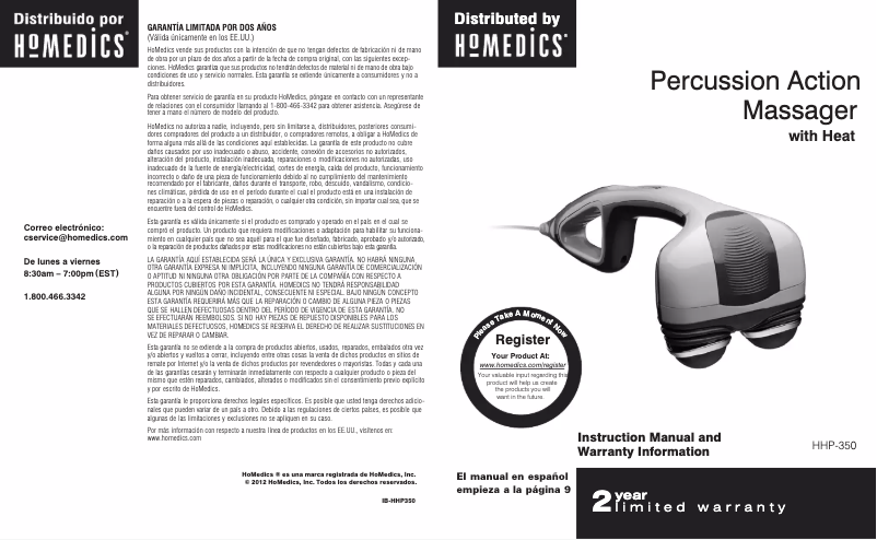 Page 1 de la notice Manuel utilisateur Homedics HHP-350