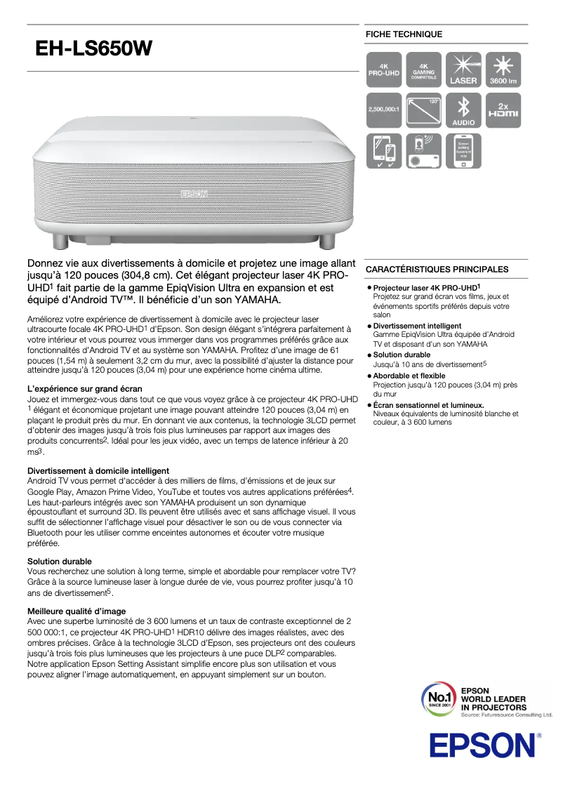 Page n°1 - Manuel utilisateur Epson EH-LS650W