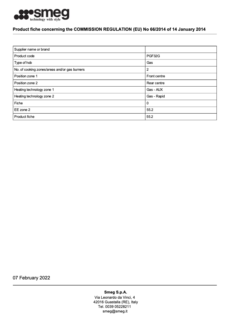Page 1 de la notice Brochure Smeg PGF32G