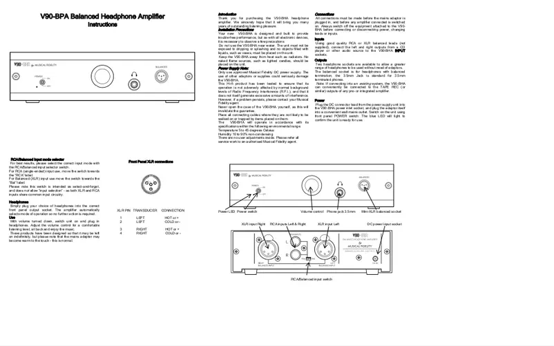 Page n°1 - Manuel utilisateur Musical Fidelity V90-BHA