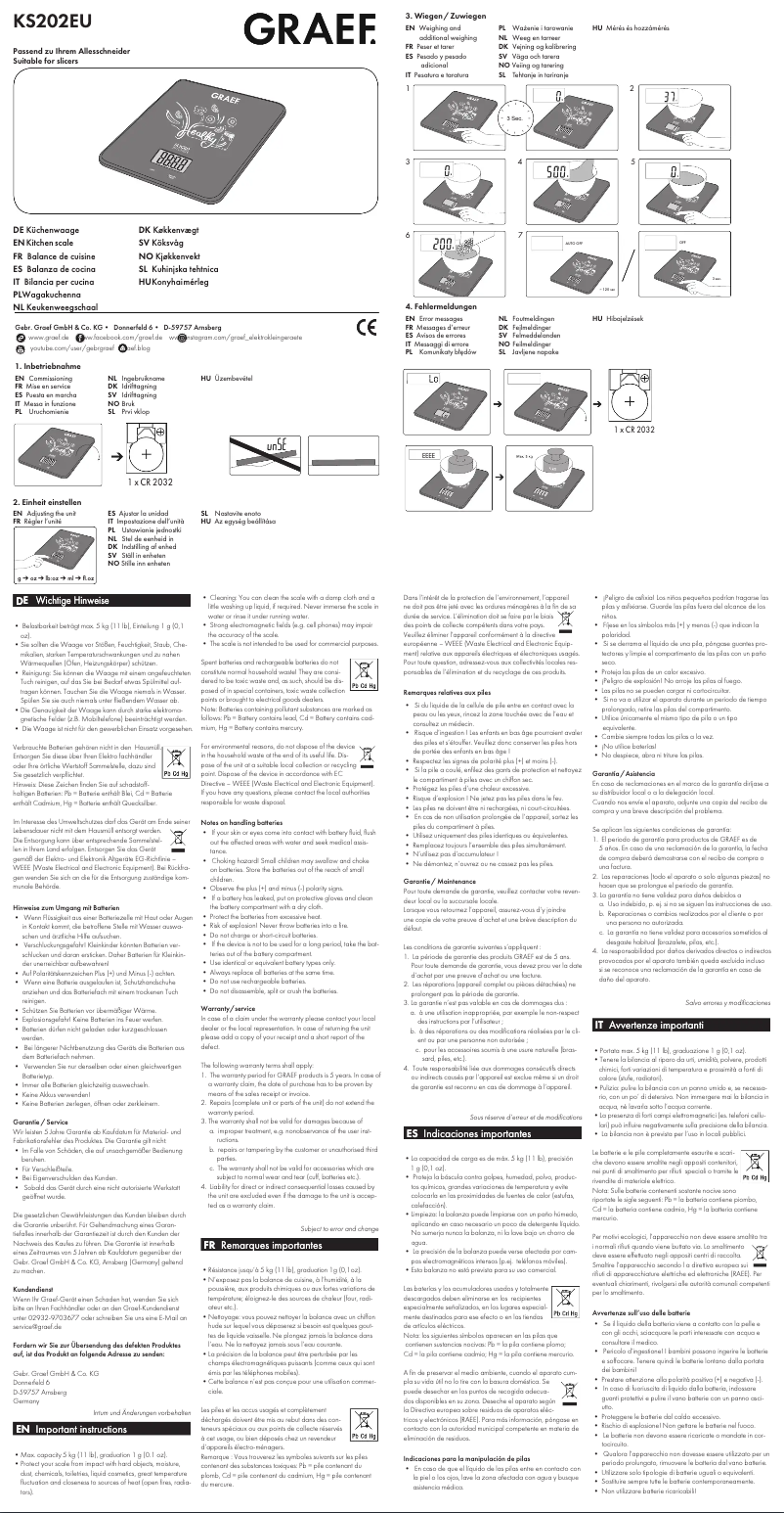 Page 1 de la notice Manuel utilisateur Graef KS202