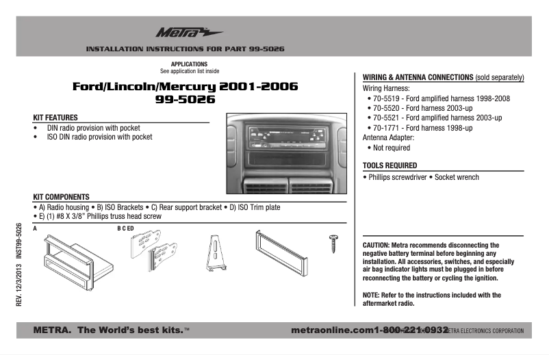Page n°1 - Manuel utilisateur Metra 99-5026