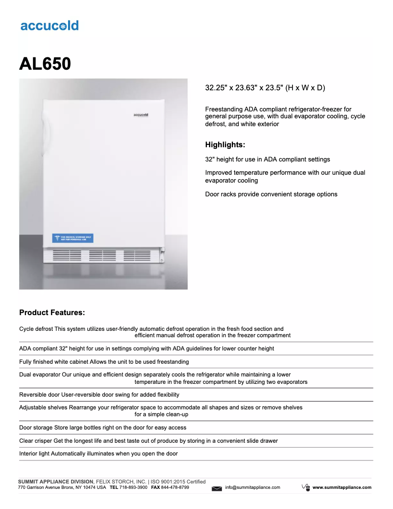 Page 1 de la notice Fiche technique Summit AL650