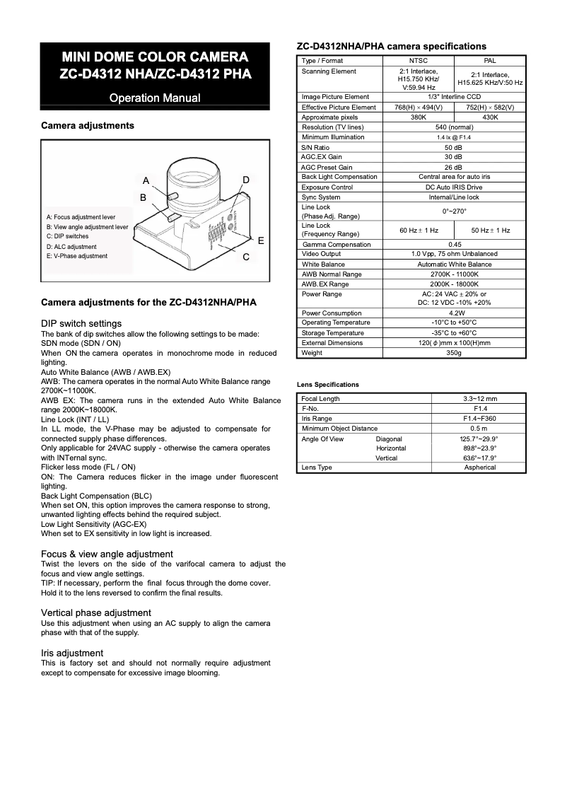 Page n°1 - Manuel utilisateur Ganz ZC-D4312NHA