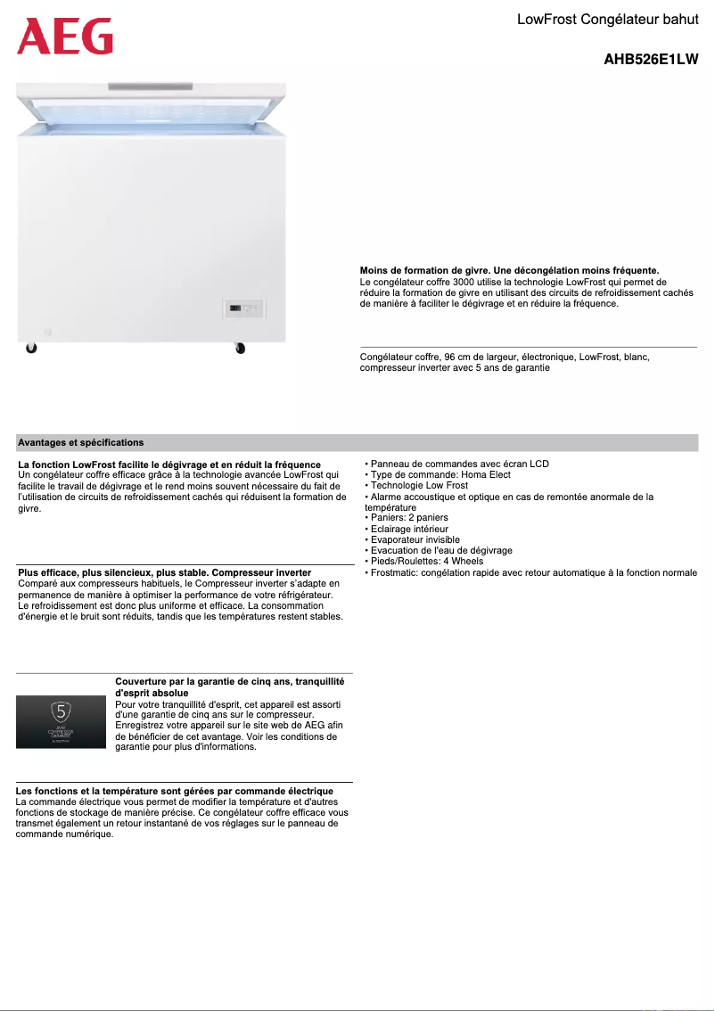 Page 1 de la notice Fiche technique AEG AHB526E1LW