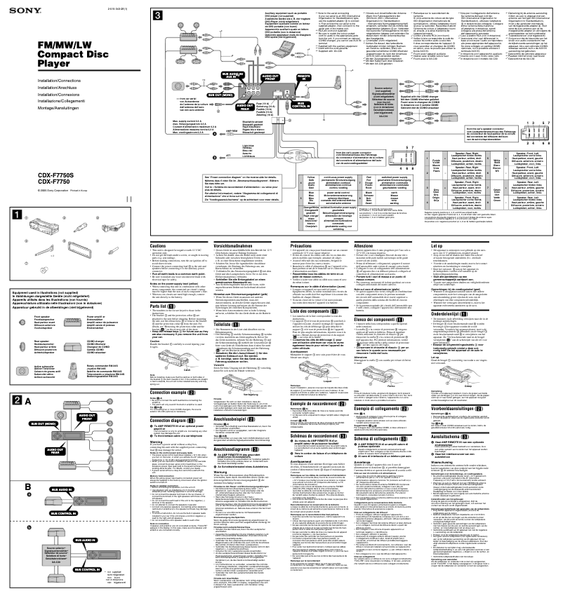 Page 1 de la notice Guide d'installation Sony CDX-F7750S