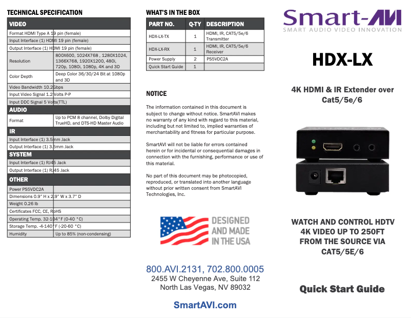 Page 1 de la notice Manuel utilisateur Smart-AVI HDX-LX