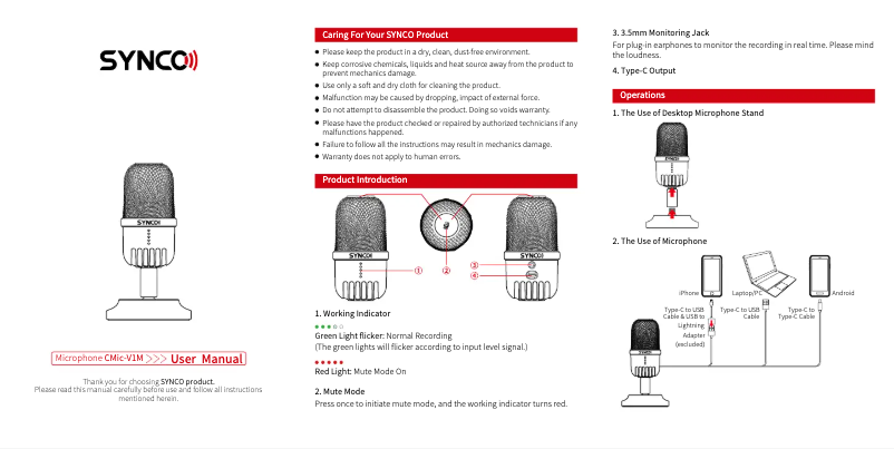 Image de la première page du manuel de l'appareil CMic-V1M