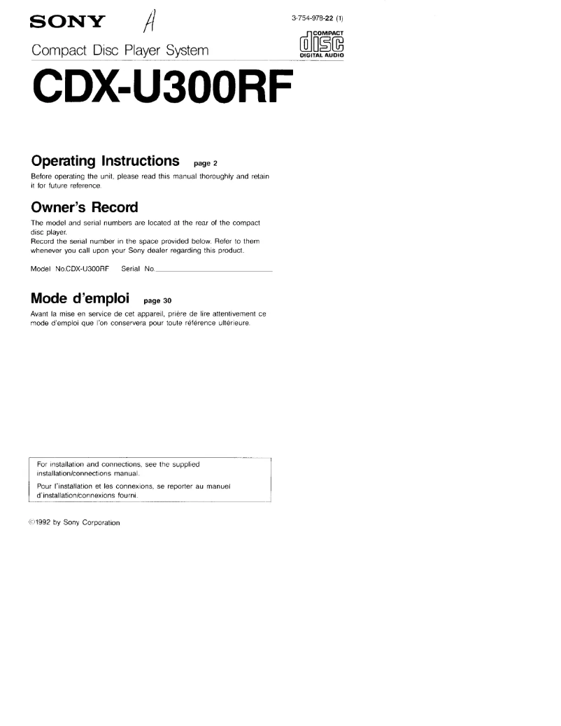 Image de la première page du manuel de l'appareil CDX-U300RF