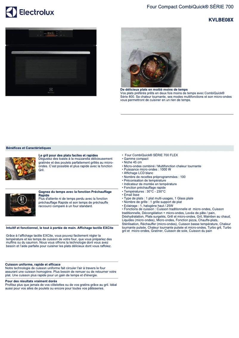 Page 1 de la notice Fiche technique Electrolux KVLBE08X