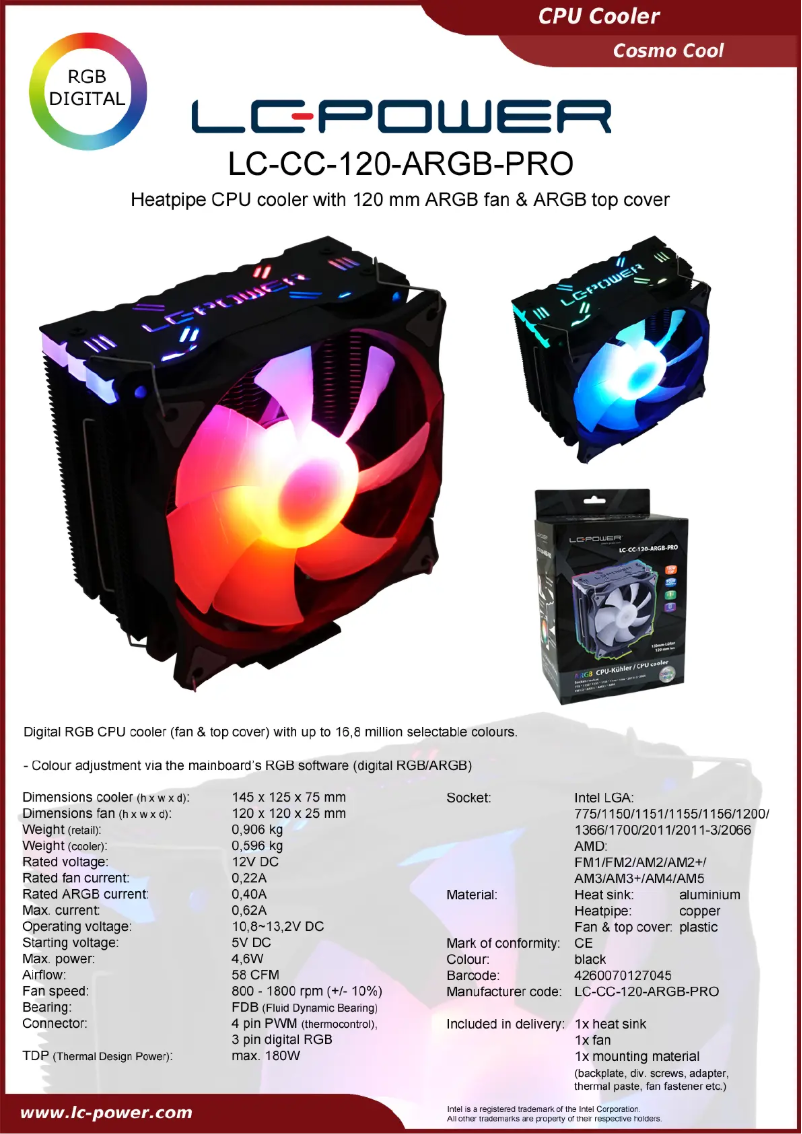 Page 1 de la notice Manuel utilisateur LC-Power LC-CC-120-ARGB-PRO