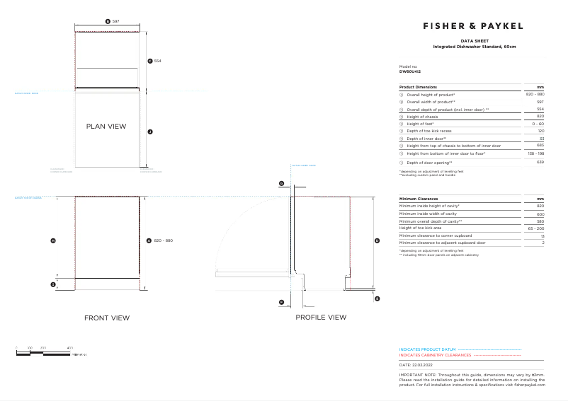 Page 1 de la notice Fiche technique Fisher & Paykel DW60U4I2