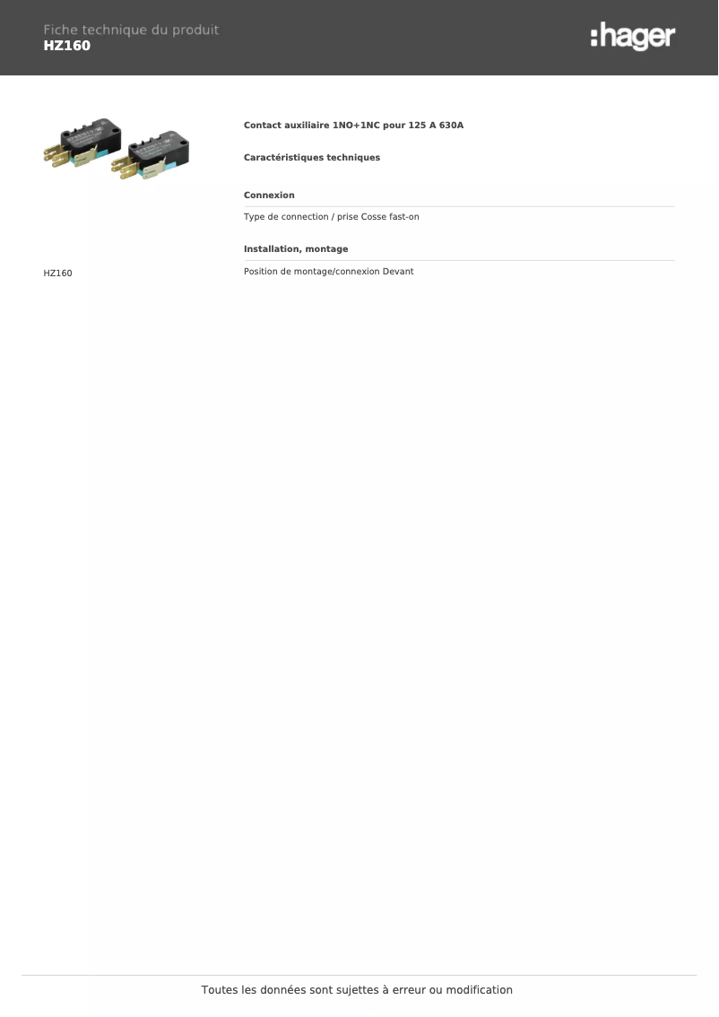 Page n°1 - Fiche technique Hager HZ160